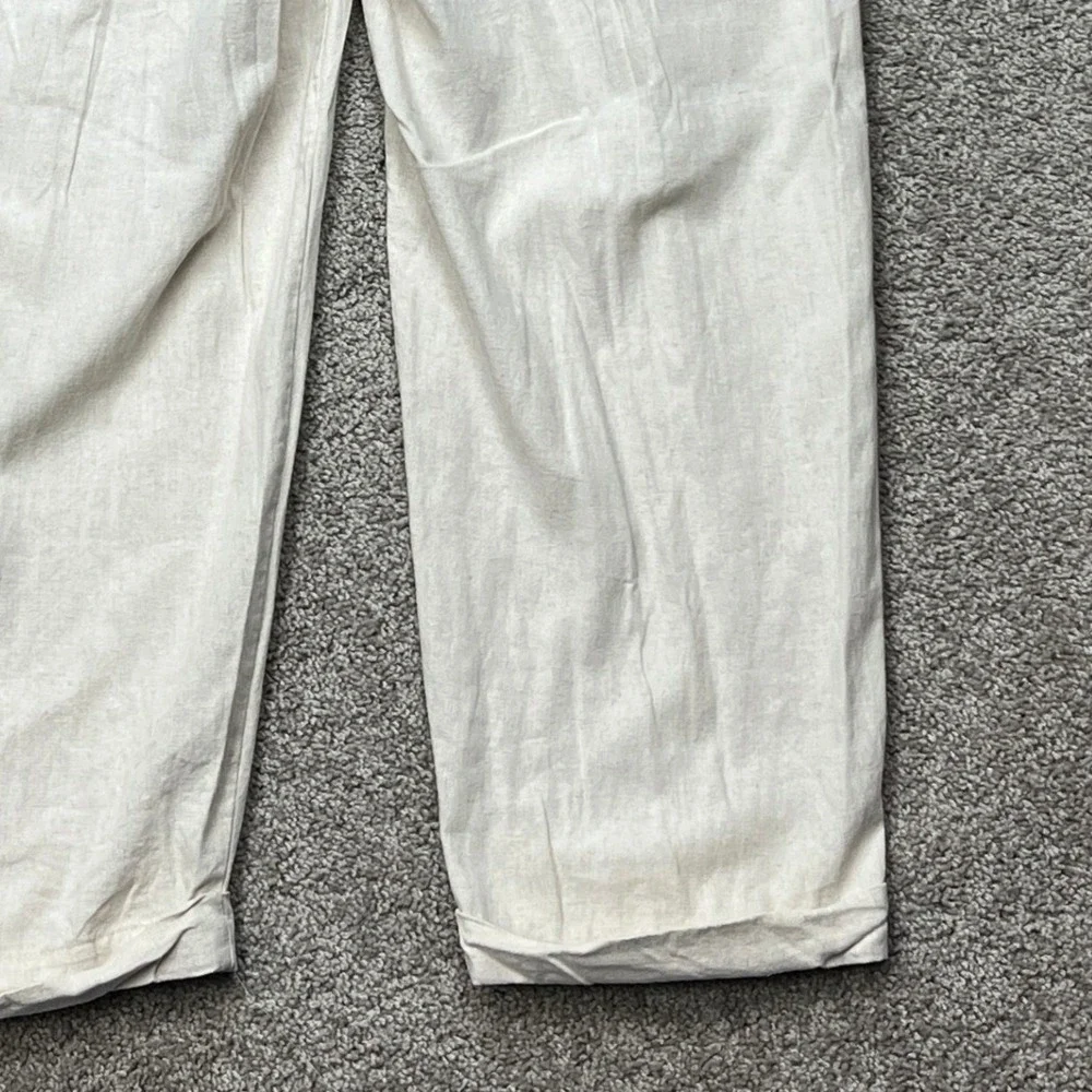 Trust Pants Mens 42x30 Beige Pleated Straight Leg Trousers Linen Blend EUC